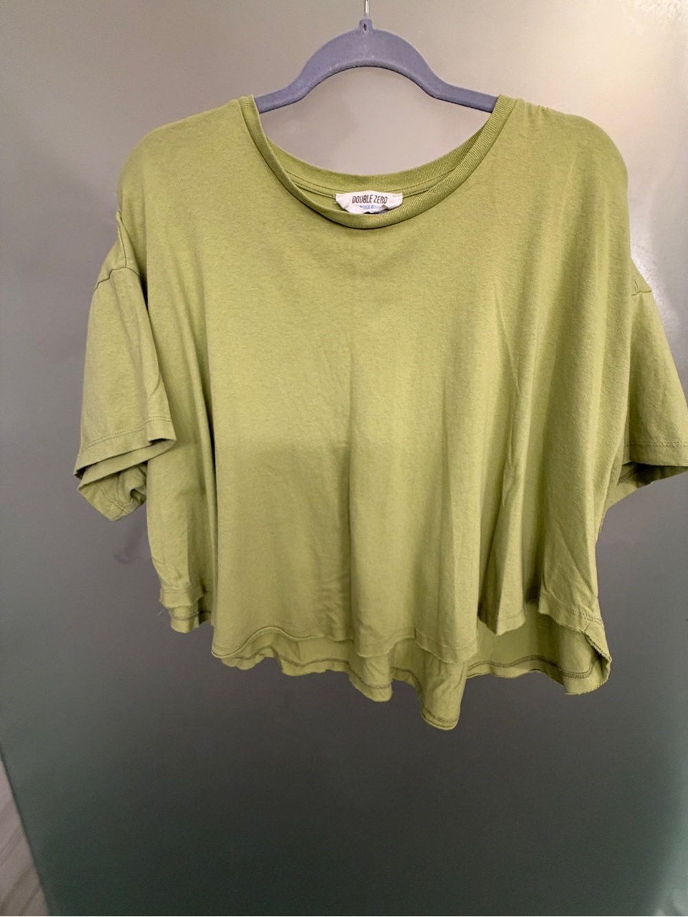 Double Zero Light Olive Green Boxy Cropped Tee